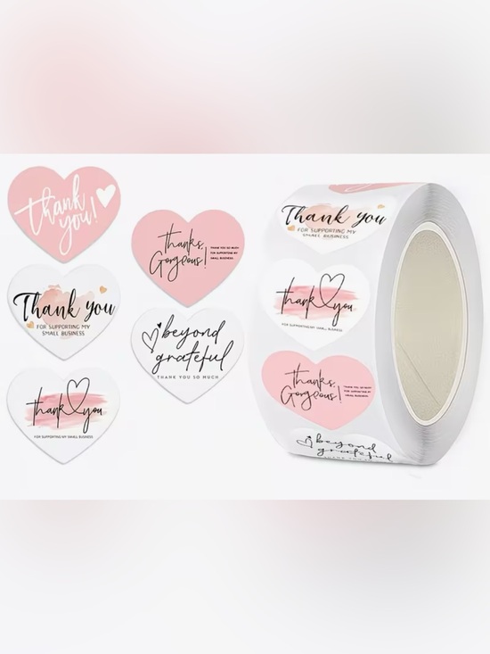 Other - Set of 75 Heart Thank You Stickers and Matching Cards